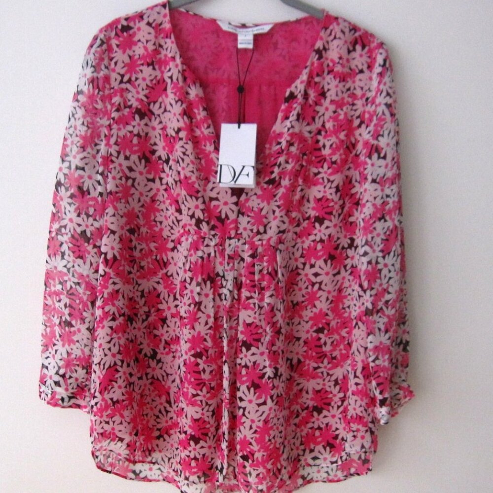 Diane von Furstenberg DVF NWT Silk Chiffon Daisy CAMDEN Blouse $298 Size…